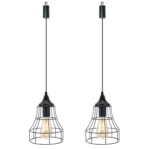 JHY DESIGN Set of 2 Battery Powered Chandelier Pendant Lights Boho Hanging Metal Cage Lamps with 6 Hours Timer for Bar Bedroom Garden Parties Patio Indoor Outdoor Gazebo Pergola(Geometry) - size: 9.5 inches, Set of 2, Geometry