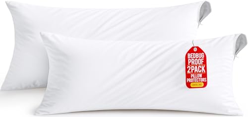 Set of 2 Pillow Protectors with Zipper Body Size, Bed Bug and Dust Mite Proof Pillow Covers, Ultra Soft Pillow Encasements, Moisture Wicking and Waterproof Pillow Cases by Utopia Bedding (White) - size: Body Pillow (Pack of 2)
