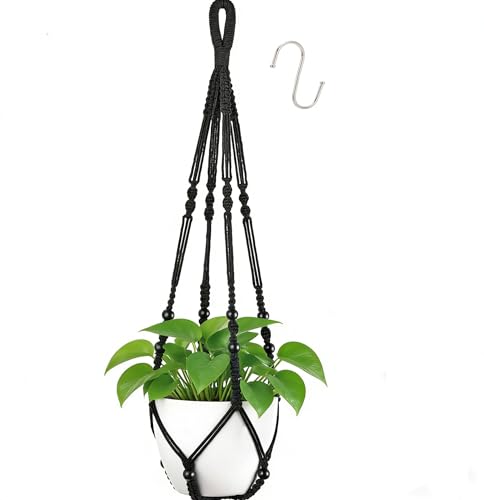 3 ft Macrame Plant Hanger Indoor Handmade Large Long wall Window Black Hanging Planters Holder Outdoor Boho Home Decor Ceiling Basket Hangers Plants - color: Black