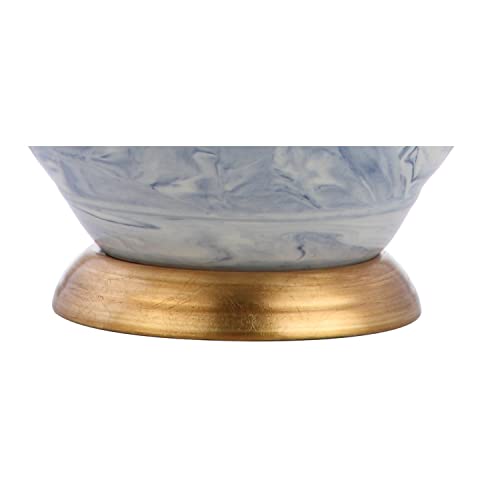 JONATHAN Y 20.5" Blue/White Marbleized Ceramic Table Lamp, Contemporary Traditional Bedside Lamp for Living Room, Gold Accents, White Linen Empire Shade, LED Bulb Included JYL3007A