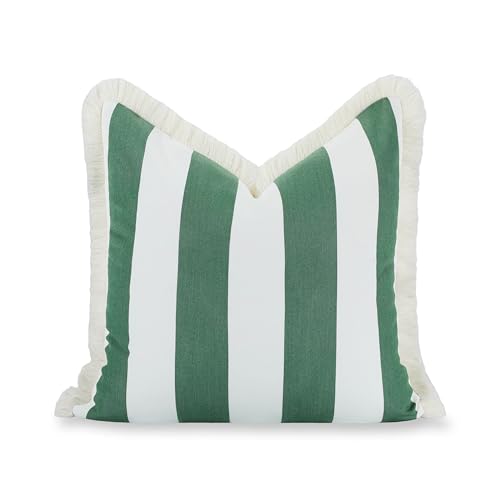Hofdeco Premium Coastal Hampton Outdoor Performance Throw Pillow Cover Only, 20"x20" Water Repellent, UV and Fade Resistant for Backyard, Couch, Poolside, Green Woven Beach Stripes - color: Green Beach Stripes 20"x20"