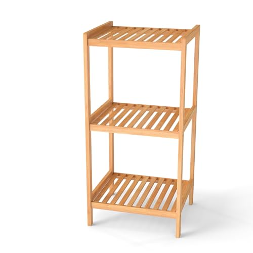 kinbor 3-Tier Bamboo Shelf Freestanding - Space-Saving Bathroom Standing Shelf & Plant Stand, 3 Shelf Bookcase for Kitchen, Living Room, Office (Natural Bamboo, Easy Assembly) - size: 3-Tier