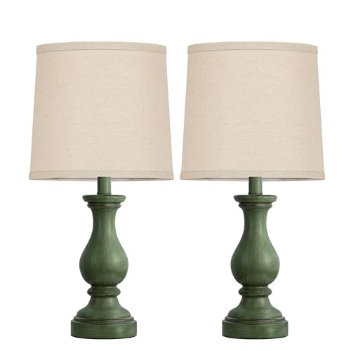 Seealle Farmhouse Table Lamps Set of 2 - Rustic Lamp for Bedroom Living Room, 22" Boho Bedside Lamps for Night Stands End Table Office Desk Lamp Nightstand with Linen Shades(Antique Green) - color: E. Antique Green
