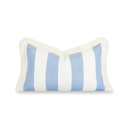 Hofdeco Premium Coastal Hampton Outdoor Performance Lumbar Pillow Cover Only, 12"x20" Water Repellent, UV and Fade Resistant for Backyard, Couch, Poolside, Azure Blue Woven Beach Stripes - color: Azure Blue Beach Stripes 12"x20"