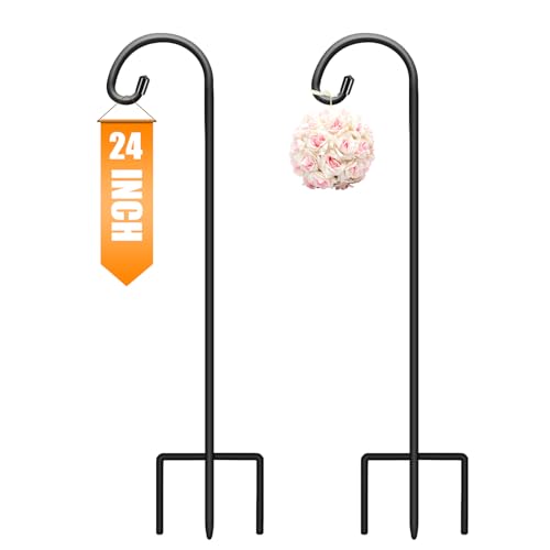 Gtongoko 24 Inch Shepherd Hooks for Outdoor 2 Pack,Garden Hooks for Hanging Plants, Lanterns, Solar Lights, Mason Jars & Wedding Decor, Matte Black Decorative Shepherd’s Hooks - size: 24 Inch, style: 2 Pack