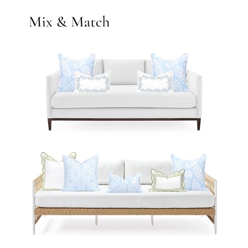 Hofdeco Premium Grandmillennial Coastal Hampton Patio Indoor Outdoor Throw Pillow Cover Only, 20"x20" Water Repellent for Backyard, Couch, Poolside, Baby Blue Print Palm Leaves and Hisbucs Flowers - color: Baby Blue Palm Leaves and Hisbucs Flowers 20"x20"