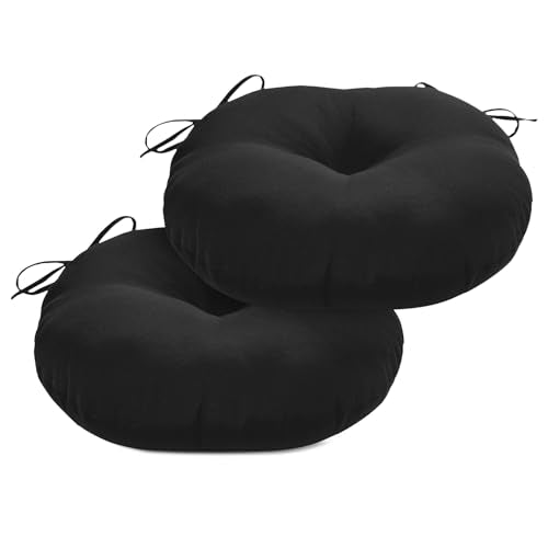 Round Outdoor Chair Cushions, Tufted Bistro Chair Cushions with Ties, Thickened Round Seat Cushion for Patio Furniture, 2 Pack, 15x15 Inch, Black - color: Black, size: 2 Count (Pack of 1)