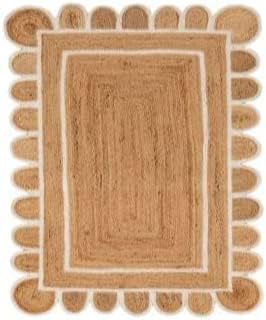 Scallop Pattern Jute Bohemian Area Rug (Off White, 2'x3')