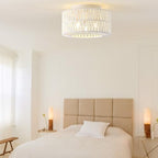 12.6" Rattan Flush Mount Ceiling Light Fixtures, 3-Light Boho Light Fixture Rattan Hand-Woven Chandelier Close to Ceiling Light Fixture for Bedroom Hallway Kitchen Dining Room Nursery(White) - color: 12.6”White