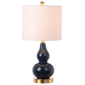 JONATHAN Y 20.5" Navy Glass Table Lamp, Modern Gourd Bedside Nightstand Lamp for Bedroom, Living Room, White Linen Shade, LED Bulb Included (JYL1028F) - color: Navy, size: Single