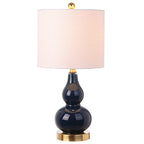 JONATHAN Y 20.5" Navy Glass Table Lamp, Modern Gourd Bedside Nightstand Lamp for Bedroom, Living Room, White Linen Shade, LED Bulb Included (JYL1028F) - color: Navy, size: Single