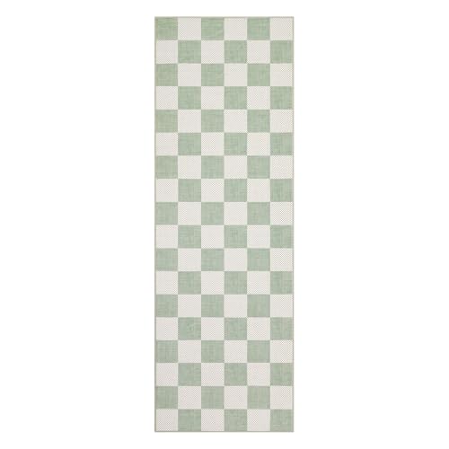 GarveeHome Checkered Sage Green 2x6 Washable Kitchen Runner Rus Geometric Diamond Dot Modern Soft Low-Pile Long Rug for Bedroom Hallways Entryway Non-Slip TPE Rubber Backing - color: Sage Green, size: 2' x 6' (Runner)