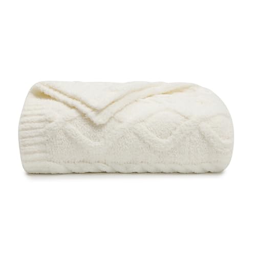 bearberry Plush Fleece Blanket Ultra Cozy & Warm Cable Knit - Machine Washable Throw for Living Room, Bedroom, Office | Lightweight Fuzzy Blanket for Adults, Kids, Pets (Cream, 50”x60”) - color: Cable Knit Cream, size: Throw(50″x60″)
