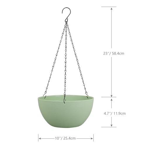 WSMKSZ 10 inch Hanging Planters for Outdoor Indoor Plants with Drainage Holes and Chain, 2 Pack Round Hanging Flower Pots for Garden Home Porch Decor,Green - color: Green, size: 10inch 2pcs