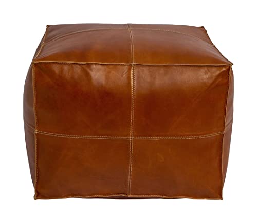 ARTOUARZAZATE Square Leather Pouf - Moroccan Pouf - Genuine Goatskin Leather - Bohemian Living Room Decor - Hassock & Ottoman Footstool - Unstuffed (Dark Brown, 18" D x 18" W x 14" H) - color: Dark Brown