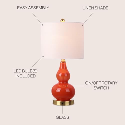 JONATHAN Y 20.5" Sunset Orange Glass Table Lamp, Modern Gourd Bedside Nightstand Lamp for Bedroom, Living Room, White Linen Shade, LED Bulb Included (JYL1028G) - color: Sunset Orange, size: Single