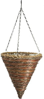 Panacea No. 88636 12 Inch, Rope & Fern Wicker Cone Hanging Basket Planters - Quantity 2