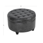 HomePop 25" Button Tufted Round Storage Ottoman - Gray Faux Leather - color: Grey
