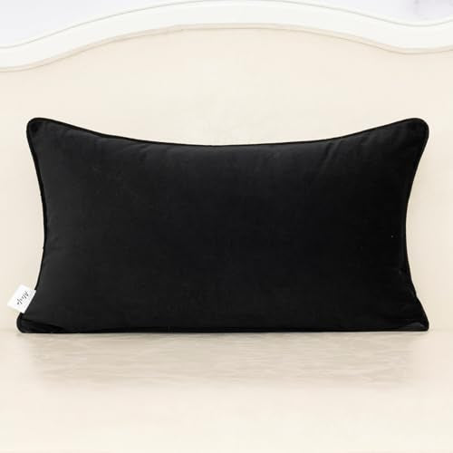 Alerfa Black Floral Throw Pillow Cover 12 x 20 Inch Cut Velvet Rectange Luxury Decorative Lumbar Pillow Cover for Couch Living Room Bedroom - color: Black, size: 20" x 12" (Pack of 1)