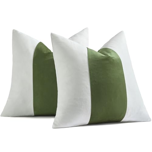 AmHoo Pack of 2 Velvet Panel Cotton Pillow Covers Decorative Pillowcase Cushion for Couch Sofa Bedroom 18 x 18-Inch Sage Green - color: Sage Green, size: 18" x 18" (Pack of 2)