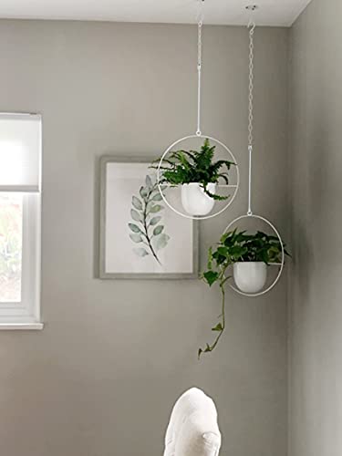 2 Pack Hanging Planters for Indoor Outdoor Plants Modern Metal Plant Hangers, Wall and Ceiling Hanging Plants Baskets Mid Century Minimalist Flower Pots Home Decor (White) - color: White, size: 2PCS