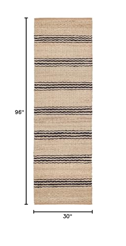Dash & Albert Jute Ticking Indigo Handwoven Rug, 2.5 X 8 Feet, Blue Stripe Pattern - color: Jute Ticking Indigo, size: 2'6" x 8' (Runner)