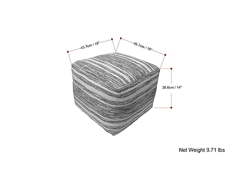 SIMPLIHOME Carina Contemporary Square Woven Pouf in Black Melange, White Wool for the Living Room, Bedroom and Kids Room - color: Black Melange, White, style: Wool Pouf