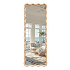 sawsile Large Full Length Mirror,18x48 inch Wood Asymmetrical Bathroom Modern Rectangle Wave Vanity Farmhouse Full Body Mirrors for Bedroom Living Room Entryway Hallway Fireplace - size: 48"L x 18"W