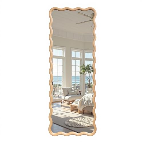 sawsile Large Full Length Mirror,18x48 inch Wood Asymmetrical Bathroom Modern Rectangle Wave Vanity Farmhouse Full Body Mirrors for Bedroom Living Room Entryway Hallway Fireplace - size: 48"L x 18"W