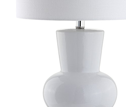 JONATHAN Y 28.5" White Ceramic Table Lamp for Living Room Bedroom Nightstand, Modern Hourglass LED Bedside Lamp with Crystal Base and Linen Shade JYL4027A - color: White
