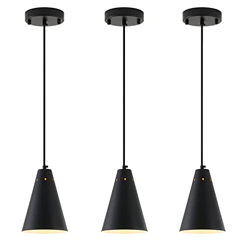 Dijiahua Black Pendant Lights 3 Pack for Kitchen Island,Small Modern Industrial Chandeliers with Cone Metal Shade,Mini Adjustable Cord Hanging Lighting Fixtures for Over Sink,Bar,Dining Room - color: 3Pack Black