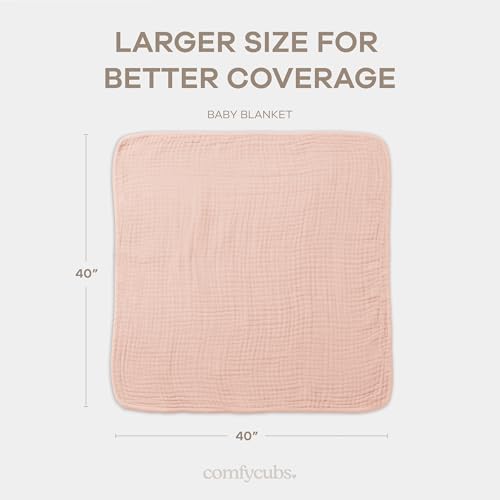 Comfy Cubs Muslin Baby Blanket - Soft, Lightweight, 6-Layer Cotton Swaddle Blankets for Newborns, Infants & Toddlers - 40" x 40" Large, Breathable & Versatile for Sleeping & Tummy Time - Blush - color: Blush, size: Baby - 40" X 40"