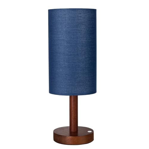 LALISU Small Table Lamp Nightstand Lamp Linen Lampshade Bedroom Wood Base Small Bedside Lamp for Night Stands, Desk Lamps for Reading Living Room, Office (LED Bulb Included) (Blue) - color: Blue