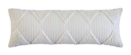 Fennco Styles Handcrafted Tufted Geometric Decorative Lumbar Throw Pillow Cover 14" W x 30" L - White Cushion Case for Home, Couch, Living Room, Bedroom, Office Décor - style: 14 Inchx30 Inch Pillow Cover