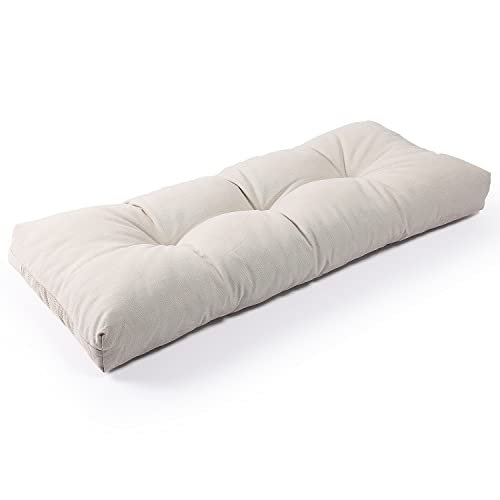 SUNROX LokGrip Non Slip Tufted Memory Foam Bench Cushion, FadeShield Water Resistant Durable Thicken Outdoor/Indoor Bench Seat Pads 36x14x4 inch, Cream - color: Cream, size: 36x14 Inch (Pack of 1)