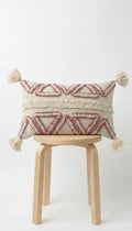Boho Tufted Geometric Lumbar Throw Pillow Cover with Corner Tassels, Blush Pink Beige Fringe Decorative Rectangular Cushion Case for Sofa Couch Bed Living Room, Pillow Insert Not Included
