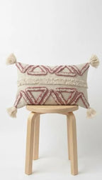 Boho Tufted Geometric Lumbar Throw Pillow Cover with Corner Tassels, Blush Pink Beige Fringe Decorative Rectangular Cushion Case for Sofa Couch Bed Living Room, Pillow Insert Not Included