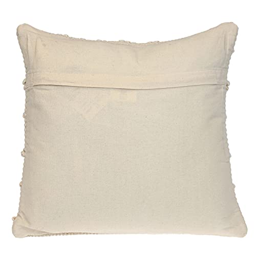 Parkland Collection LIDA 20x20 Off-White Boho Throw Pillow, Hand Woven Textured Cotton Tufted Geometric Accent Cushion with Insert
