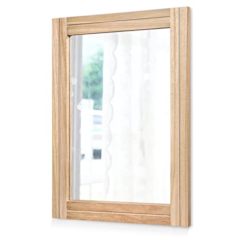 AAZZKANG Rustic Mirrors for Wall with Rectangular Wood Frame Decorative for Farmhouse Bedroom Bathroom Living Room Home Office - color: Beige, size: 16"L x 12"W