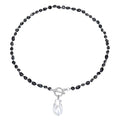 Beaded Necklaces for Women with Baroque Pearl, Turquoise Amethyst Lapis lazuli Tiger Eye Handmade Boho Bead Choker Necklace, Natural Stone Summer Jewelry Birthday Mother Gift for Women - color: Black agate
