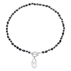 Beaded Necklaces for Women with Baroque Pearl, Turquoise Amethyst Lapis lazuli Tiger Eye Handmade Boho Bead Choker Necklace, Natural Stone Summer Jewelry Birthday Mother Gift for Women - color: Black agate