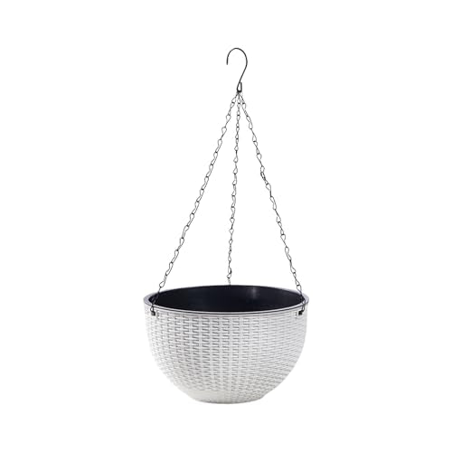 Rattan Styles Hanging Planter Flower Pots Hanging Basket for Indoor Outdoor Plant Home Garden Balcony Decoration - color: White
