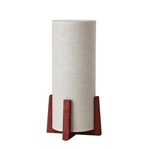 KUNJOULAM Modern Small Table Lamps, Nightstand Lamp with Linen Fabric Shade, 13.9" Cylinder Bedside Table Lamp for Bedroom, Cafe, Living Room Home Decor - color: Dark Brown