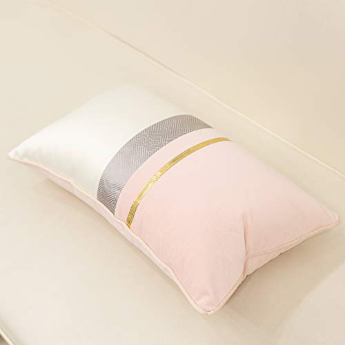Avigers 12 x 20 Inches Pink White Gold Leather Striped Patchwork Velvet Cushion Case Luxury Modern Throw Pillow Cover Decorative Pillow for Couch Living Room Bedroom Car - color: Pink, size: 20" x 12" (Pack of 1)
