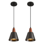 2 Pack Pendant Lights, Black Pendant Lights Kitchen Island,Wood Dome Minimalist Industrial Ceiling Hanging Lights for Kitchen Island, Barn, Dining Room, Living Roo m, Bedroom - color: Black