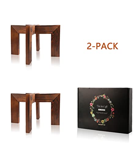 Gendral Forwepup 2 Pack Wood Plant Stand, Mid Century Modern Planter Stand Rattan Flower Pot Stand, Low Short Plant Stands Indoor - Boho Rustic Wooden Stool for Plant Pot Holder, Fit 5-15 Inch Pot - color: 2 Pack