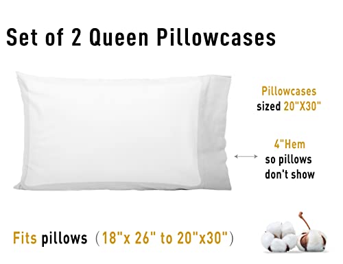 Sunflower Queen Pillowcases Set of 2, 100% Cotton Queen Pillow Cases 2, 20×30 inches Bright White, Soft and Breathable - color: Bright White, size: Queen (20"x30")