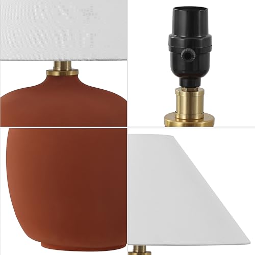 JONATHAN Y 18.25" Matte Wine Red Minimalist Table Lamps Set of 2 for Bedroom, White Linen Shade, Modern Scandinavian Bedside Lamps for Living Room Nightstand, LED Bulbs Included (JYL5600C-SET2) - color: Matte Wine Red