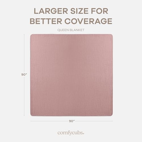 Comfy Cubs Muslin Blanket for Adults Queen 90" x 90" - 6 Layer Soft, Breathable & Lightweight Muslin Adult Blanket - Machine Washable & Designed in The US Bedding for All Seasons - Mauve - color: Mauve, size: Queen - 90" X 90"
