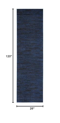 Nourison Home Nourison Essentials Midnight Blue 2'2" x 10' Area Rug - Easy Clean, Non Shedding, Bed Room, Living Room, Dining Room, Kitchen (10' Runner) - color: Midnight Blue, size: 2'2" x 10' (Runner)